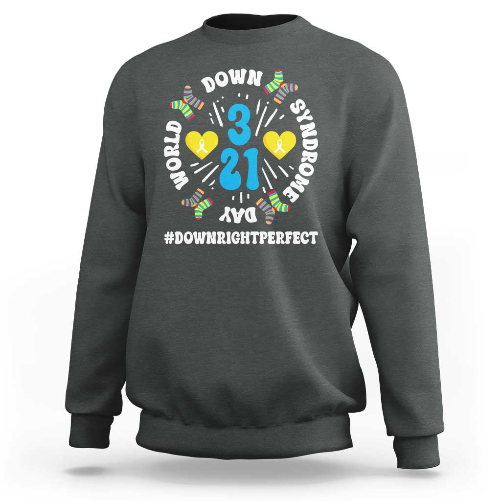 World Down Syndrome Day Sweatshirt 321 Awareness Support Blue Yellow Ribbon