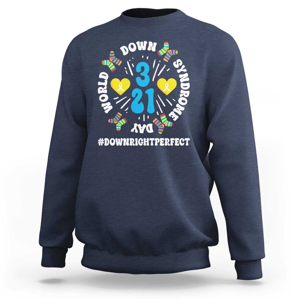 World Down Syndrome Day Sweatshirt 321 Awareness Support Blue Yellow Ribbon