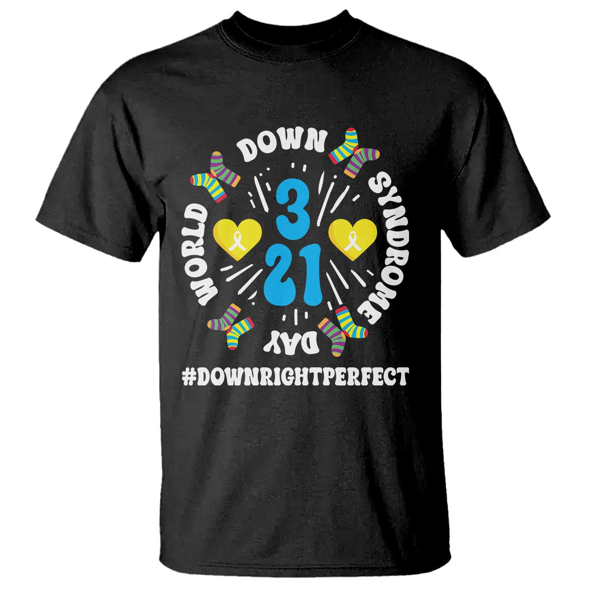 World Down Syndrome Day T Shirt 321 Awareness Support Blue Yellow Ribbon