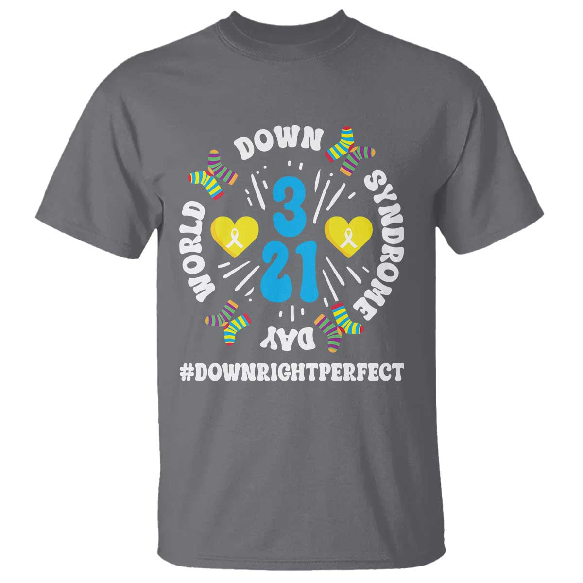 World Down Syndrome Day T Shirt 321 Awareness Support Blue Yellow Ribbon