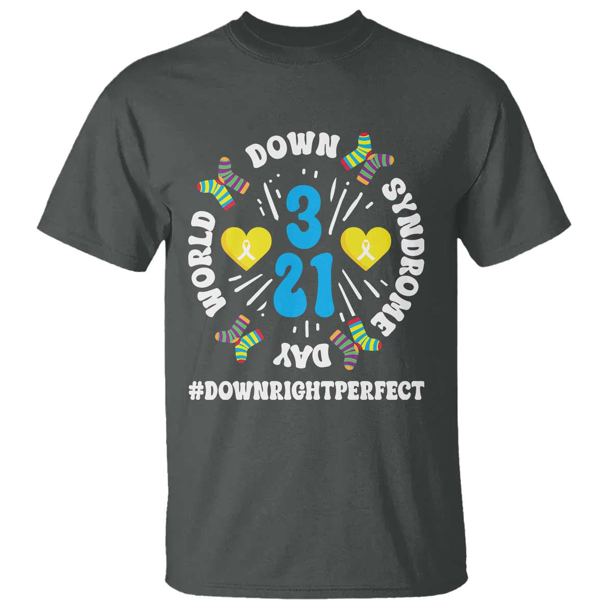World Down Syndrome Day T Shirt 321 Awareness Support Blue Yellow Ribbon