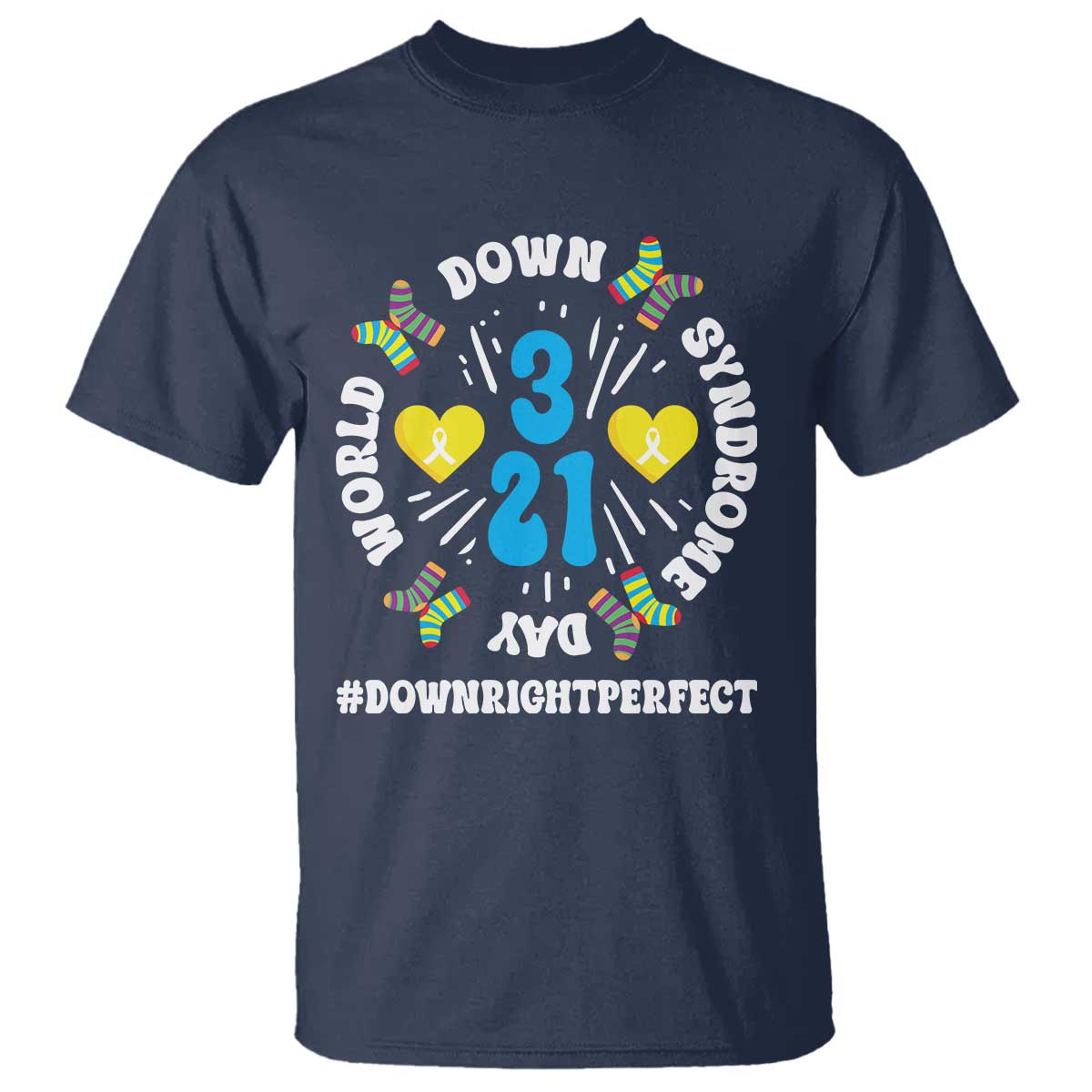 World Down Syndrome Day T Shirt 321 Awareness Support Blue Yellow Ribbon
