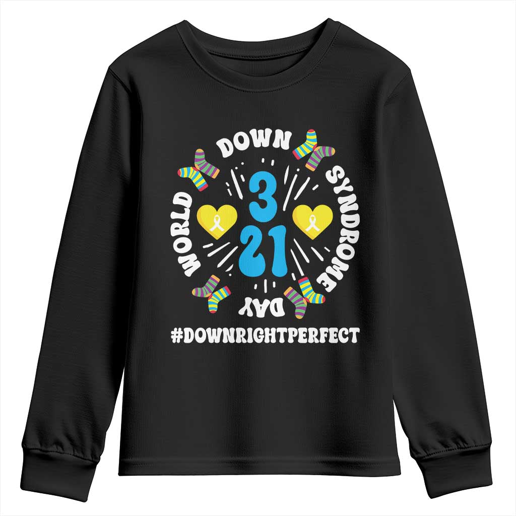 World Down Syndrome Day Youth Sweatshirt 321 Awareness Support Blue Yellow Ribbon