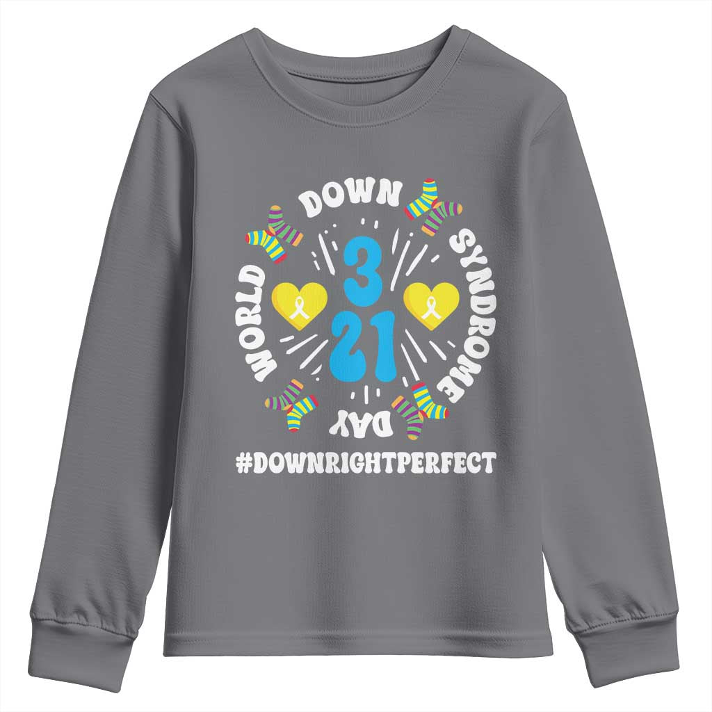 World Down Syndrome Day Youth Sweatshirt 321 Awareness Support Blue Yellow Ribbon