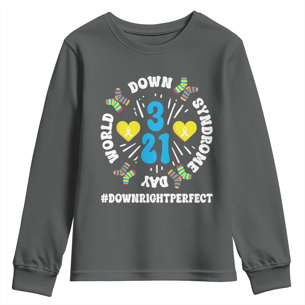 World Down Syndrome Day Youth Sweatshirt 321 Awareness Support Blue Yellow Ribbon