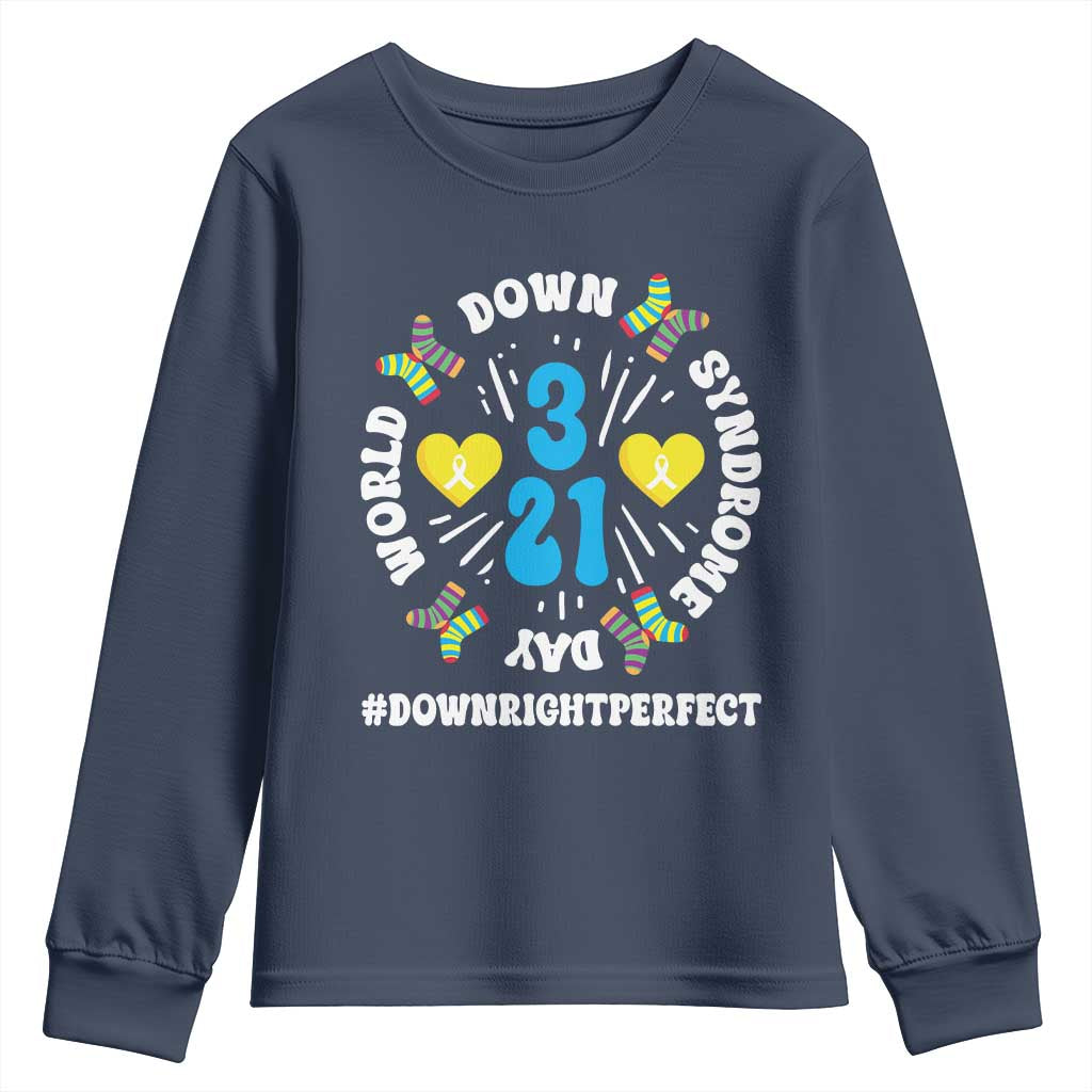 World Down Syndrome Day Youth Sweatshirt 321 Awareness Support Blue Yellow Ribbon