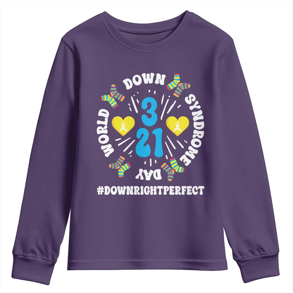 World Down Syndrome Day Youth Sweatshirt 321 Awareness Support Blue Yellow Ribbon