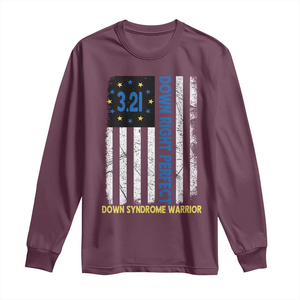 World Down Syndrome Day Long Sleeve Shirt Blue Yellow Ribbon American Flag 321