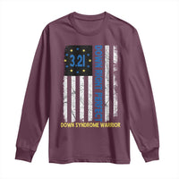 World Down Syndrome Day Long Sleeve Shirt Blue Yellow Ribbon American Flag 321