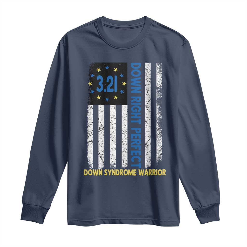 World Down Syndrome Day Long Sleeve Shirt Blue Yellow Ribbon American Flag 321