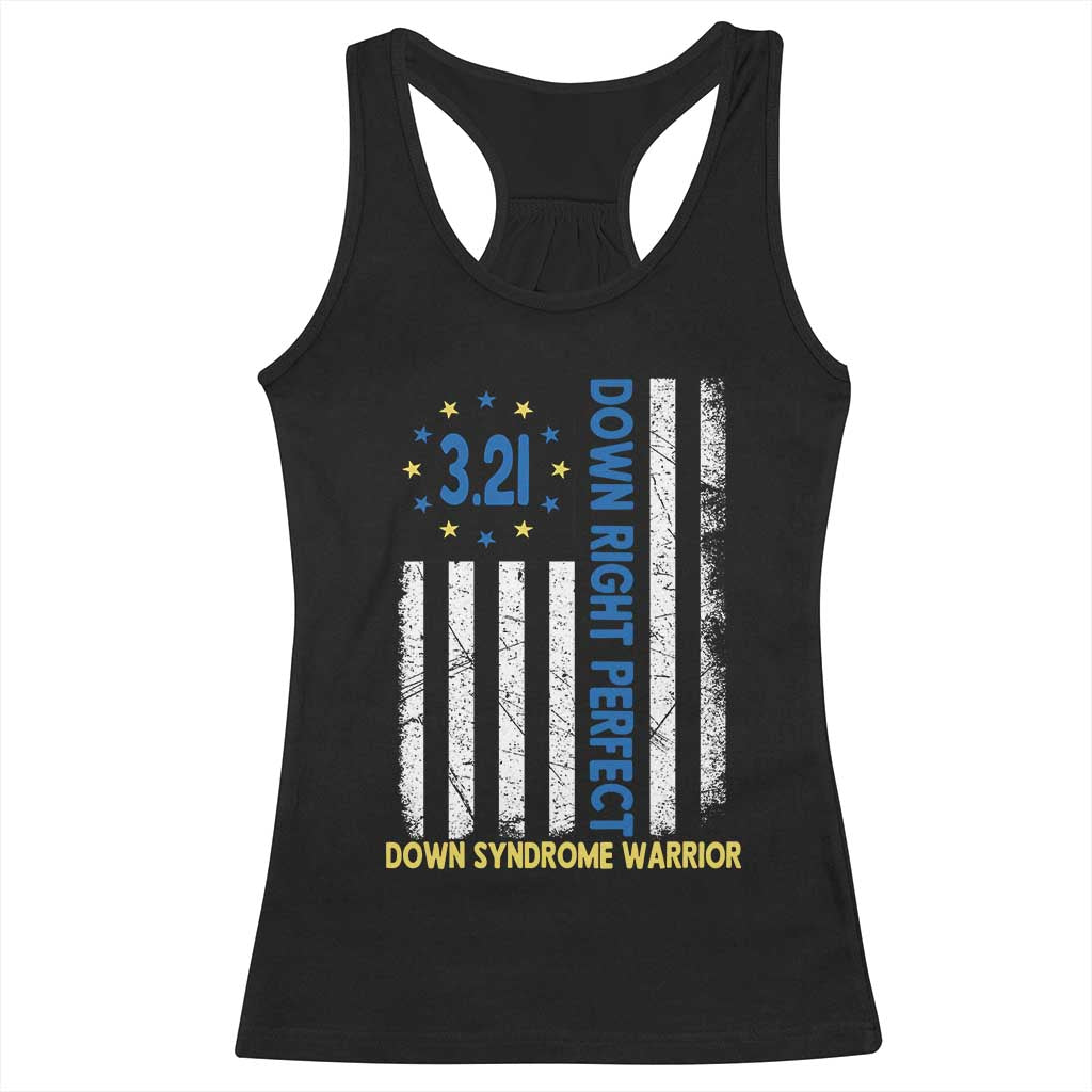 World Down Syndrome Day Racerback Tank Top Blue Yellow Ribbon American Flag 321