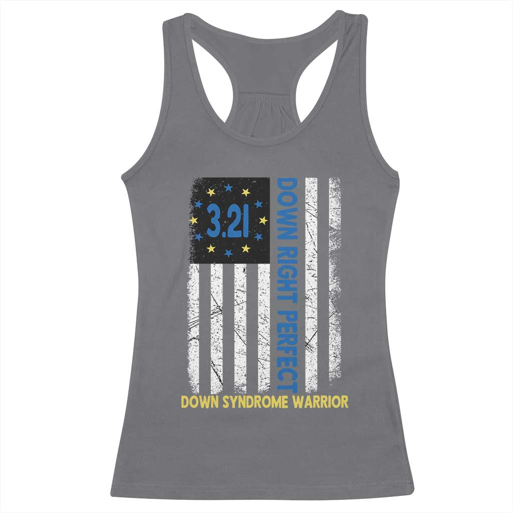 World Down Syndrome Day Racerback Tank Top Blue Yellow Ribbon American Flag 321