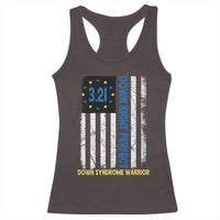 World Down Syndrome Day Racerback Tank Top Blue Yellow Ribbon American Flag 321