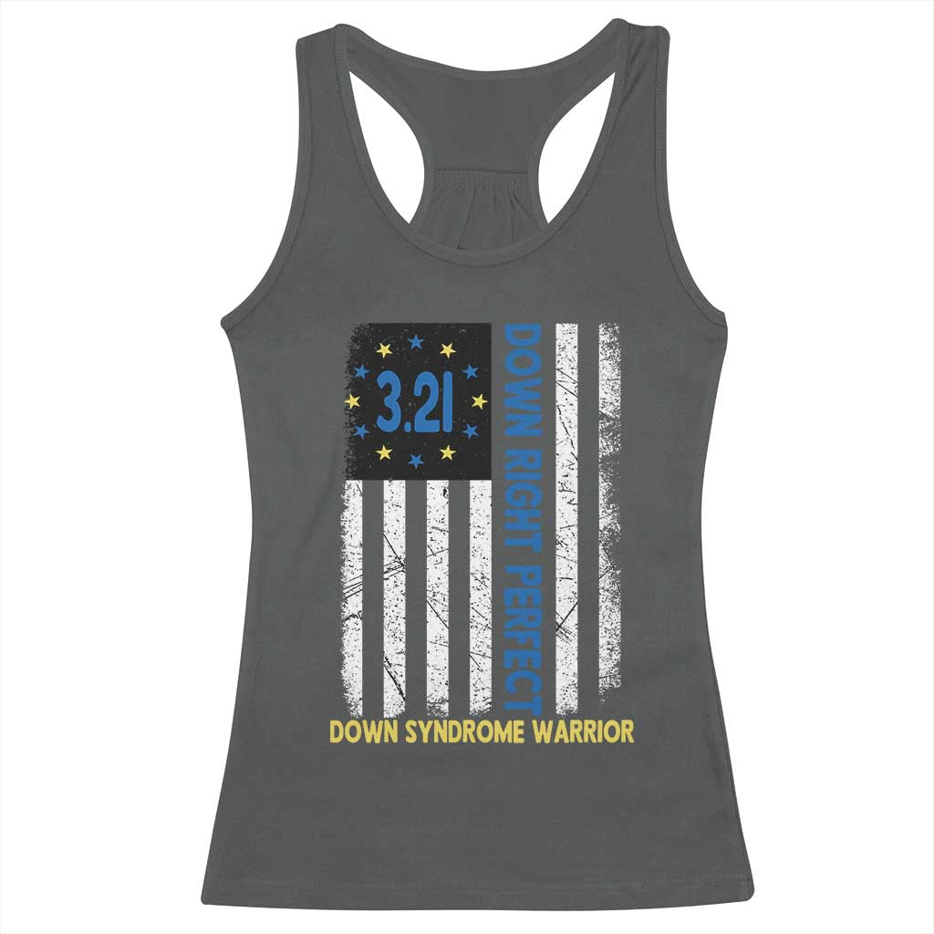 World Down Syndrome Day Racerback Tank Top Blue Yellow Ribbon American Flag 321