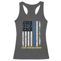 World Down Syndrome Day Racerback Tank Top Blue Yellow Ribbon American Flag 321