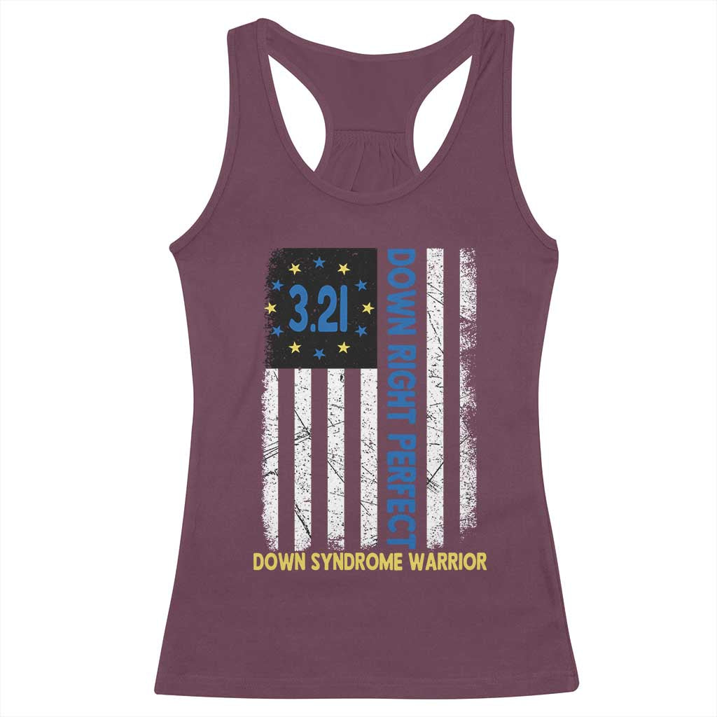 World Down Syndrome Day Racerback Tank Top Blue Yellow Ribbon American Flag 321