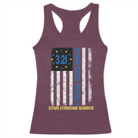 World Down Syndrome Day Racerback Tank Top Blue Yellow Ribbon American Flag 321