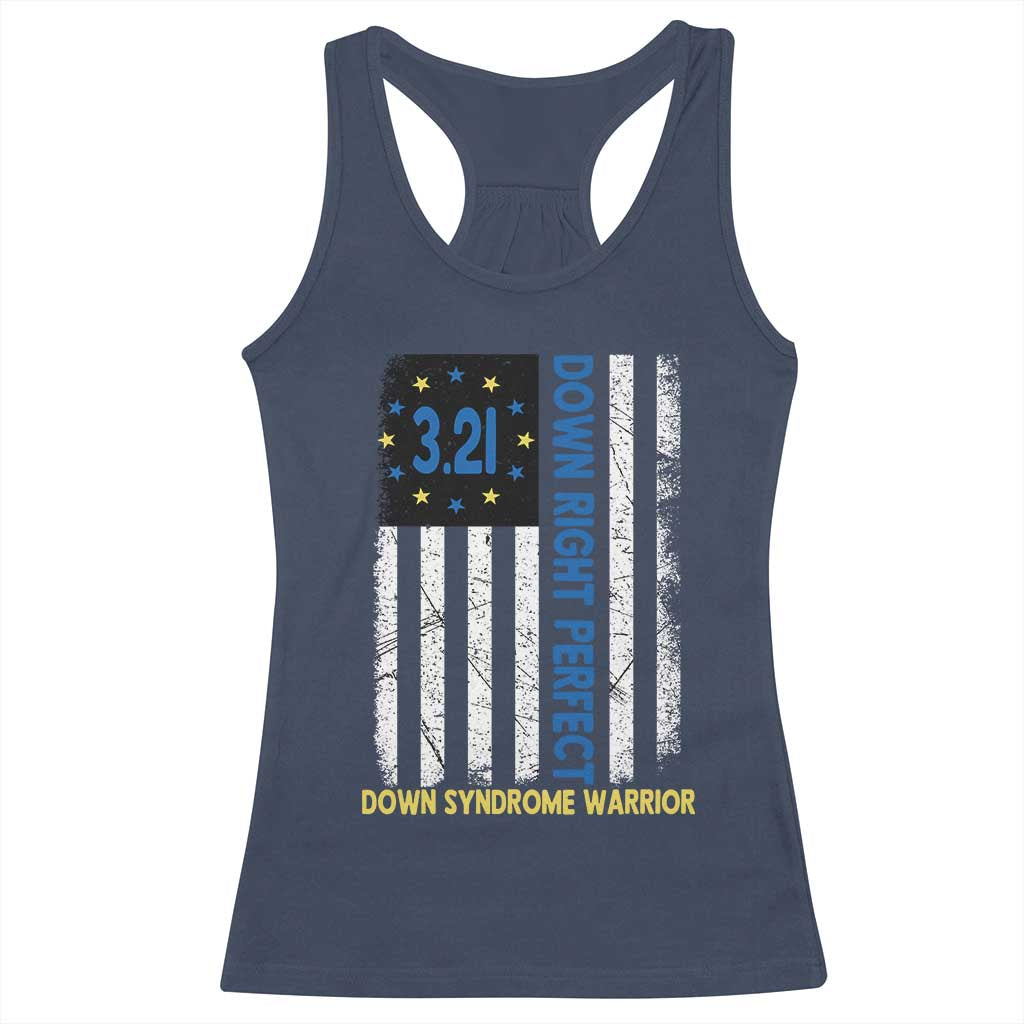 World Down Syndrome Day Racerback Tank Top Blue Yellow Ribbon American Flag 321
