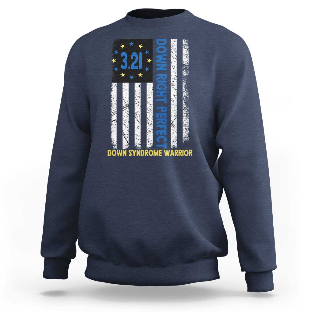 World Down Syndrome Day Sweatshirt Blue Yellow Ribbon American Flag 321