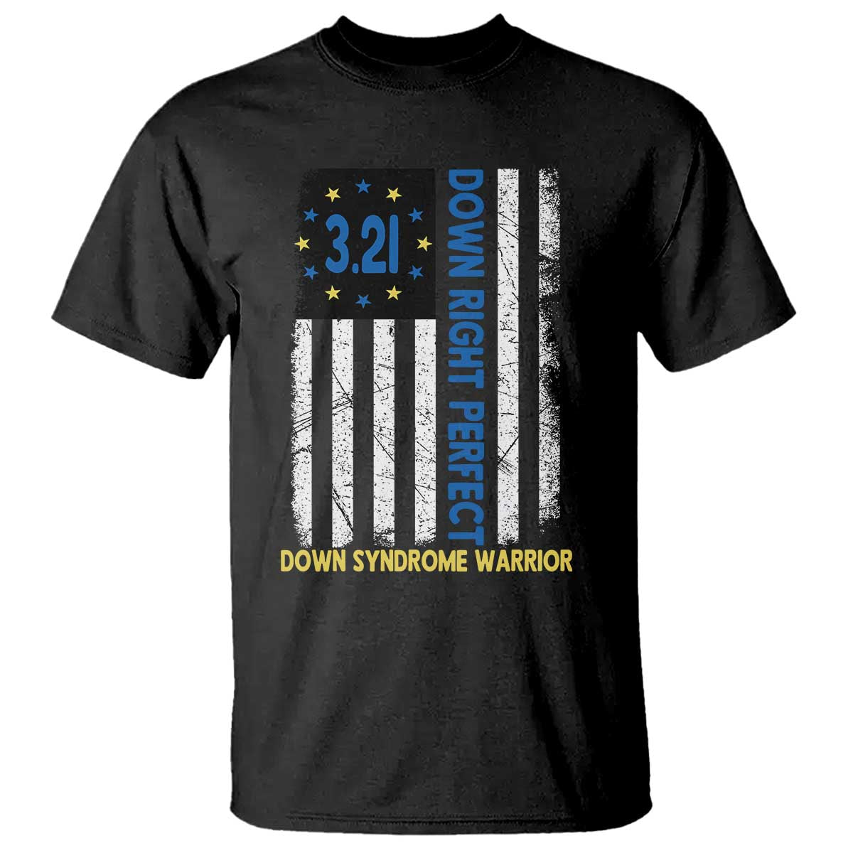 World Down Syndrome Day T Shirt Blue Yellow Ribbon American Flag 321