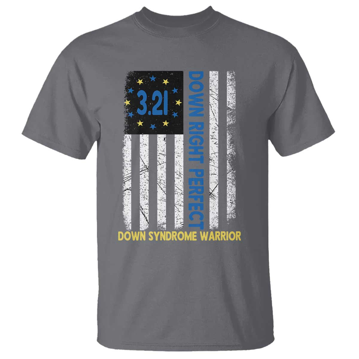 World Down Syndrome Day T Shirt Blue Yellow Ribbon American Flag 321