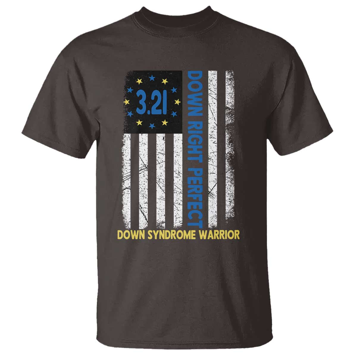 World Down Syndrome Day T Shirt Blue Yellow Ribbon American Flag 321