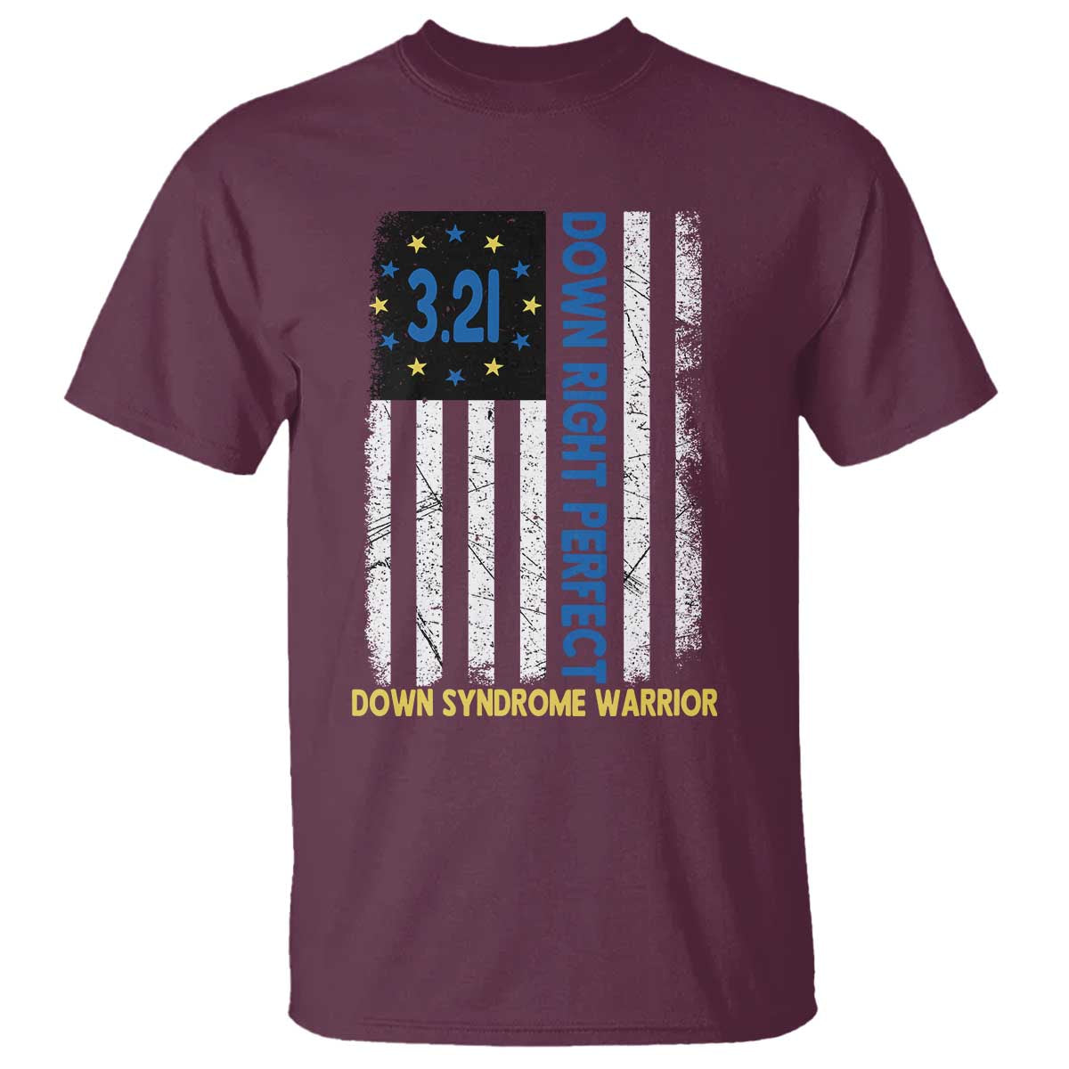 World Down Syndrome Day T Shirt Blue Yellow Ribbon American Flag 321