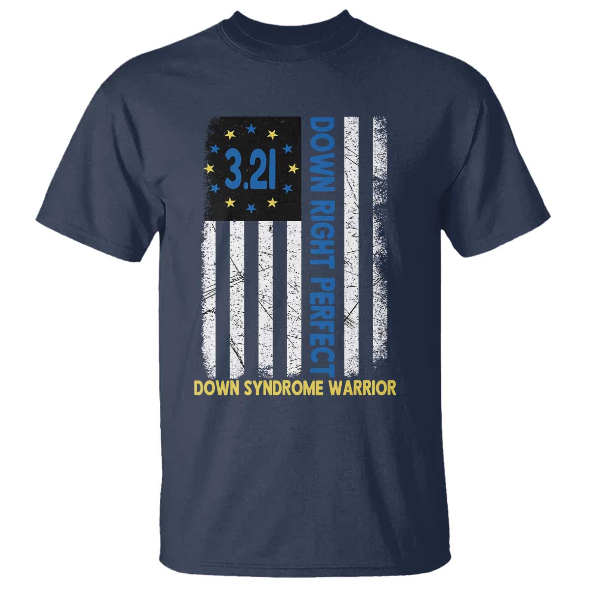 World Down Syndrome Day T Shirt Blue Yellow Ribbon American Flag 321