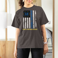 World Down Syndrome Day T Shirt For Women Blue Yellow Ribbon American Flag 321