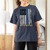 World Down Syndrome Day T Shirt For Women Blue Yellow Ribbon American Flag 321