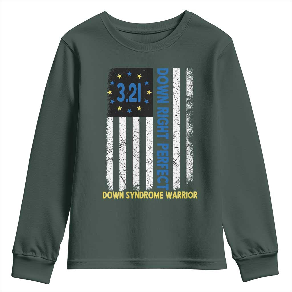World Down Syndrome Day Youth Sweatshirt Blue Yellow Ribbon American Flag 321