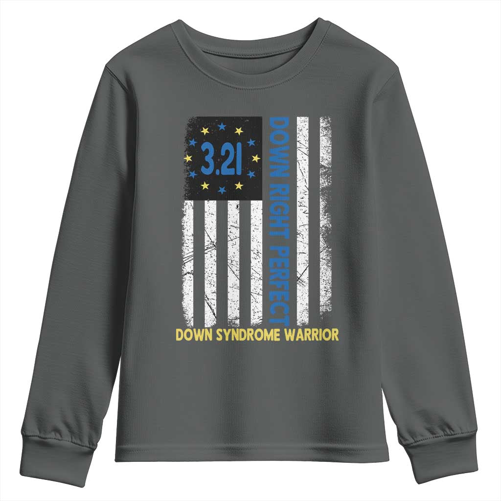 World Down Syndrome Day Youth Sweatshirt Blue Yellow Ribbon American Flag 321
