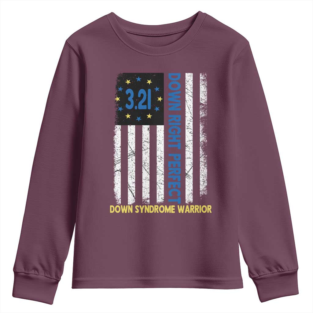 World Down Syndrome Day Youth Sweatshirt Blue Yellow Ribbon American Flag 321