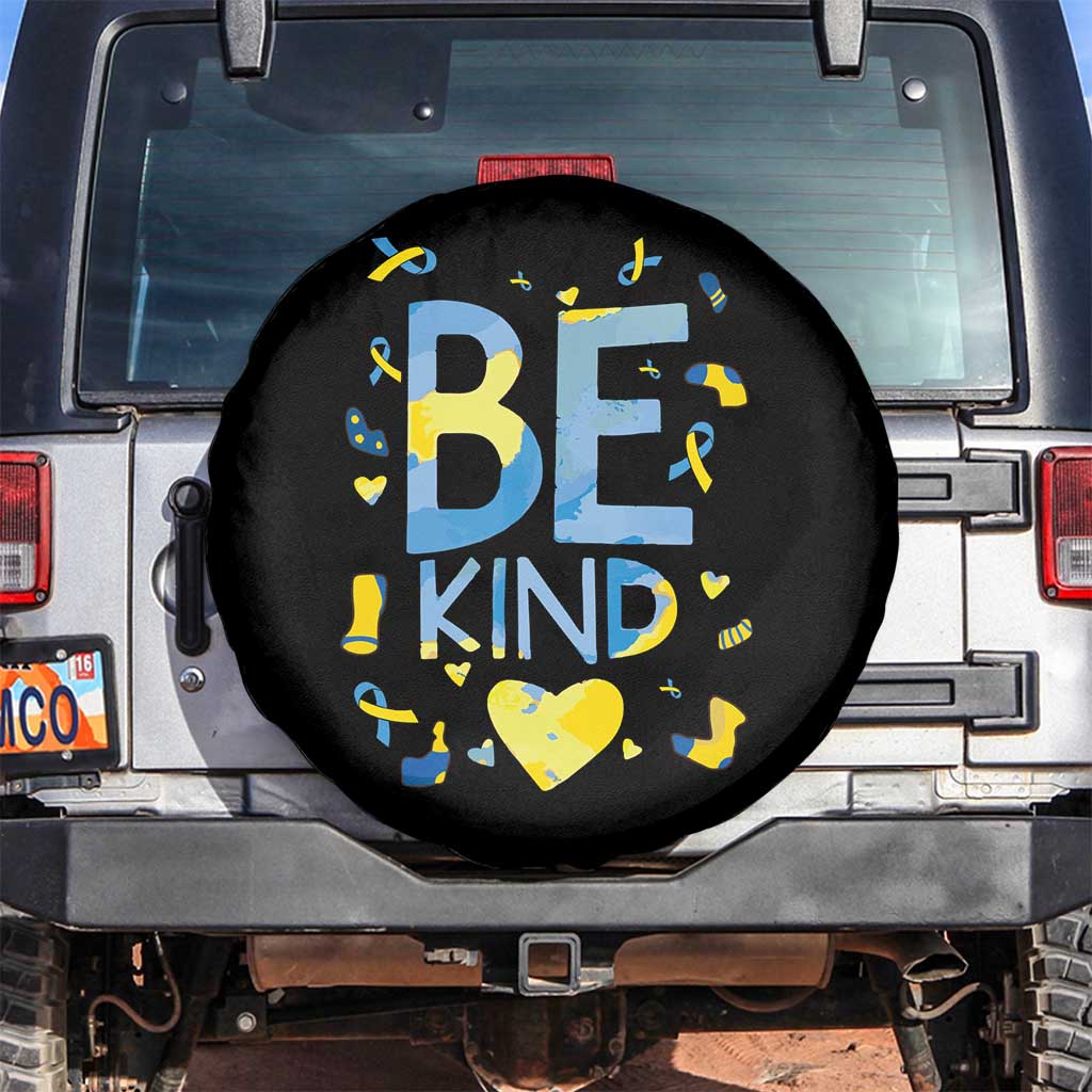 World Down Syndrome Day Spare Tire Cover Awareness Support Blue Yellow Ribbon Be Nice Kind
