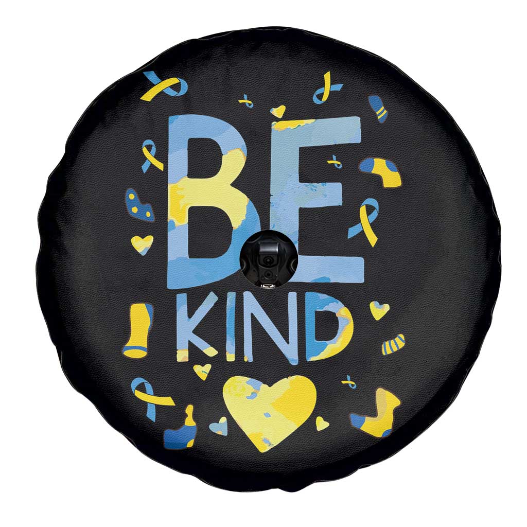 World Down Syndrome Day Spare Tire Cover Awareness Support Blue Yellow Ribbon Be Nice Kind
