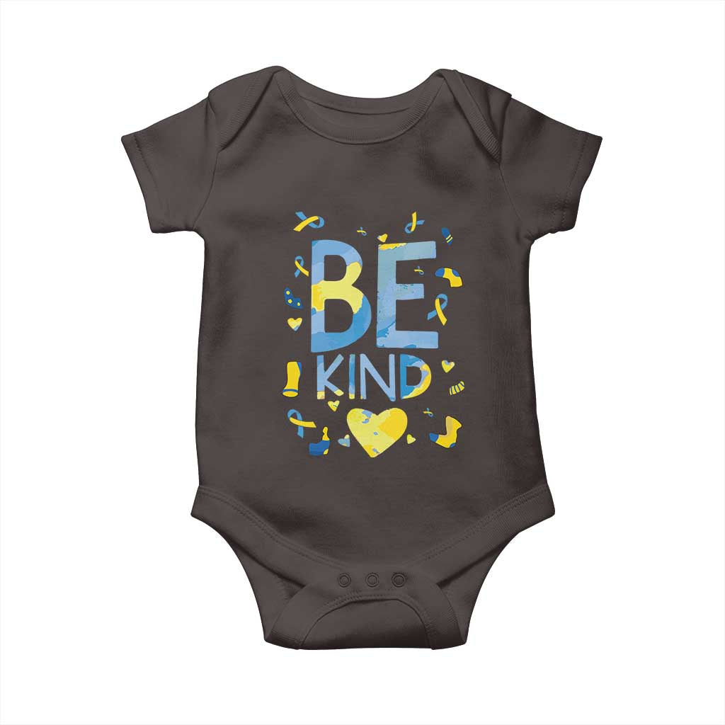 World Down Syndrome Day Baby Onesie Awareness Support Blue Yellow Ribbon Be Nice Kind