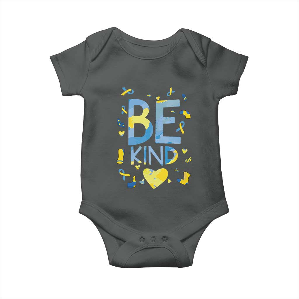 World Down Syndrome Day Baby Onesie Awareness Support Blue Yellow Ribbon Be Nice Kind