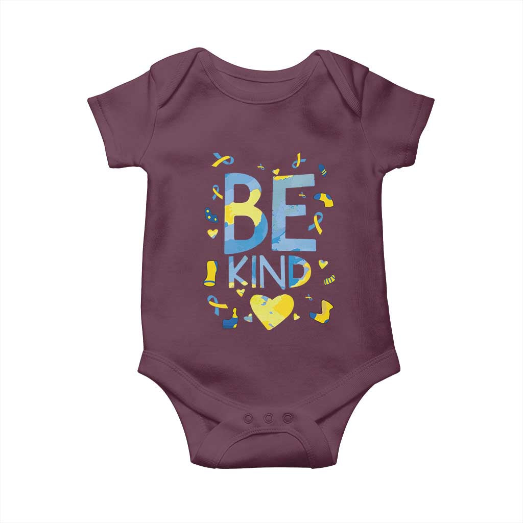 World Down Syndrome Day Baby Onesie Awareness Support Blue Yellow Ribbon Be Nice Kind