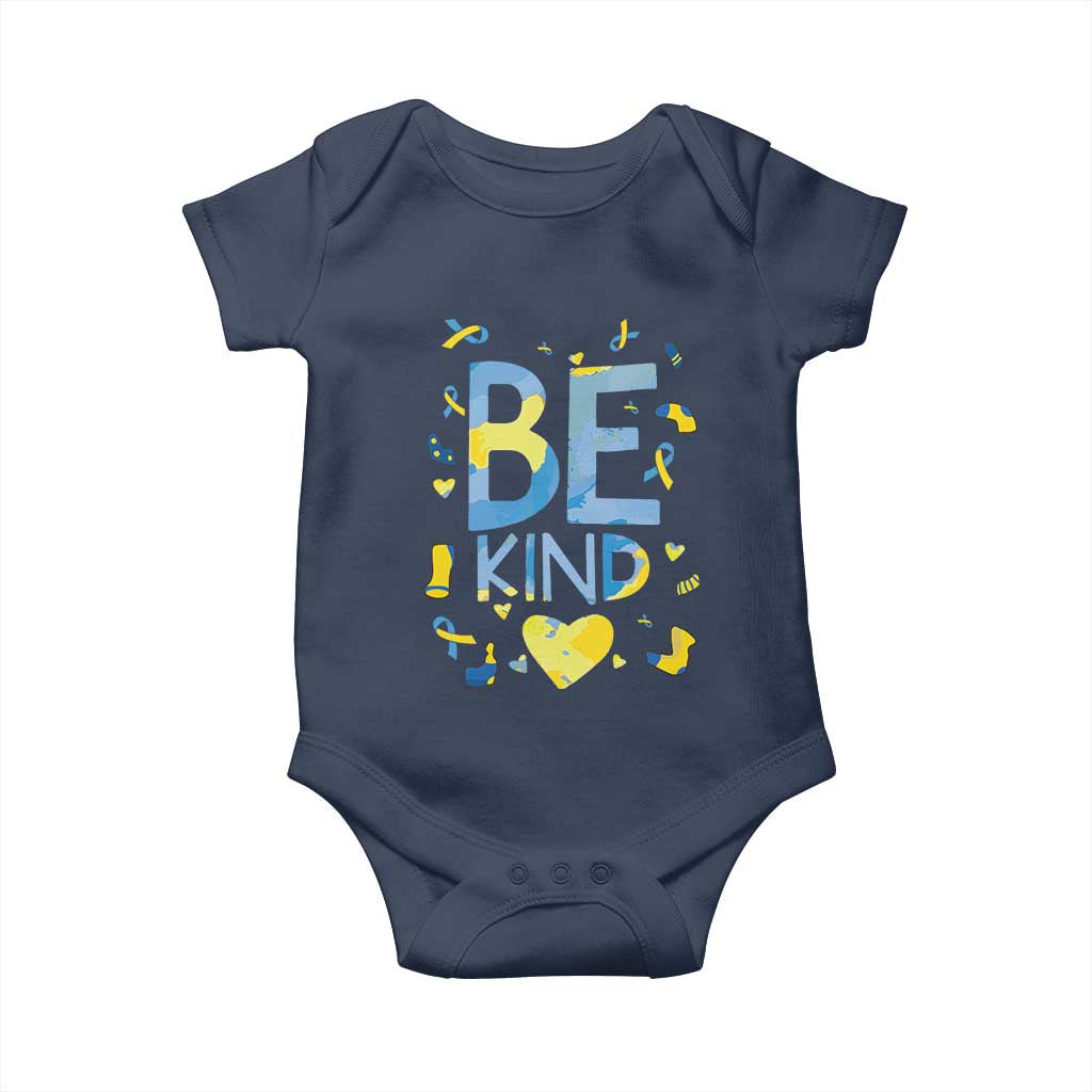 World Down Syndrome Day Baby Onesie Awareness Support Blue Yellow Ribbon Be Nice Kind