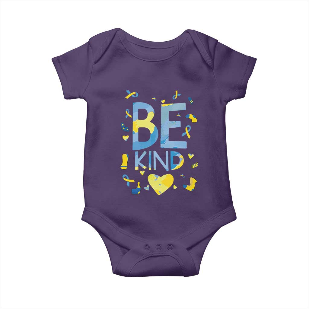 World Down Syndrome Day Baby Onesie Awareness Support Blue Yellow Ribbon Be Nice Kind
