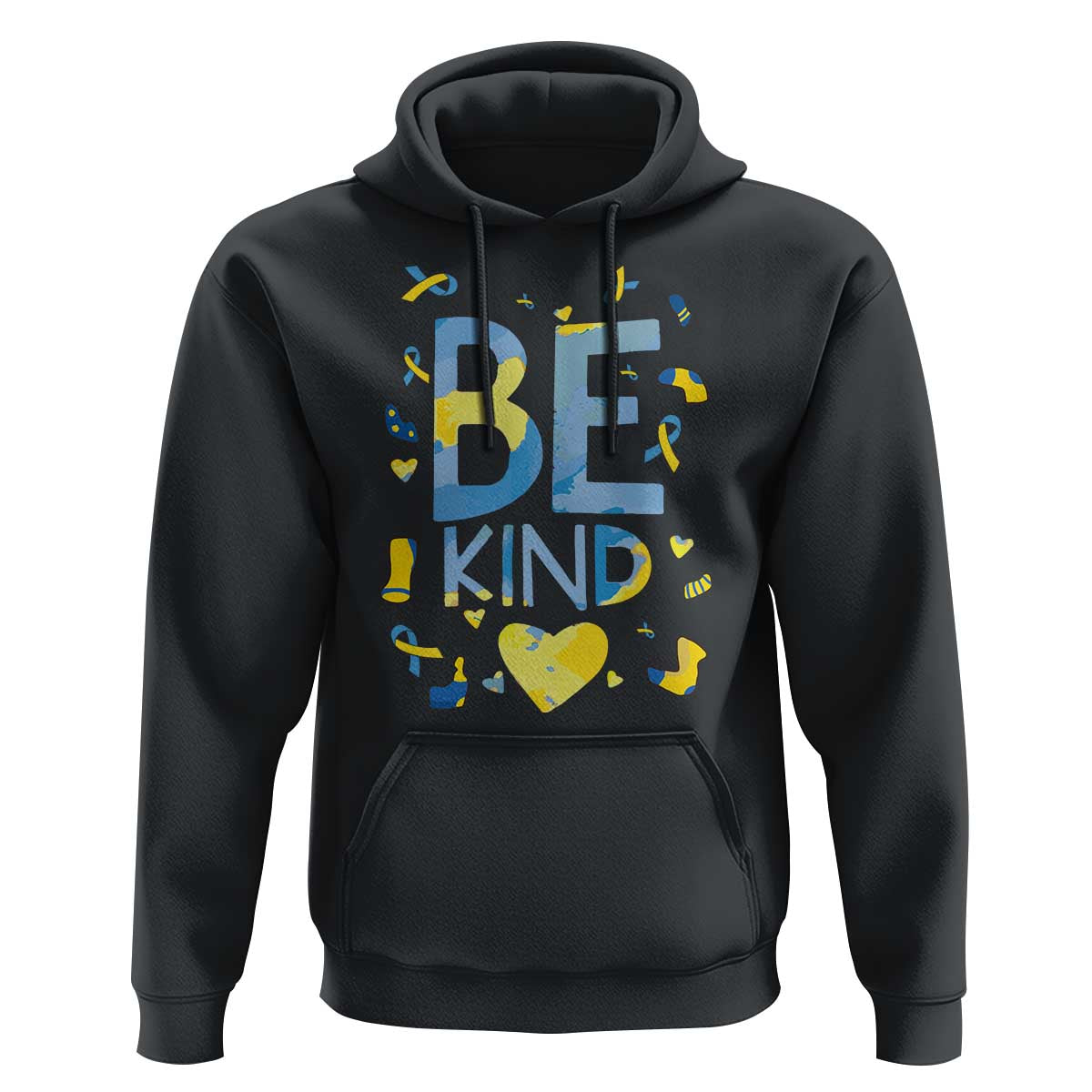 World Down Syndrome Day Hoodie Awareness Support Blue Yellow Ribbon Be Nice Kind