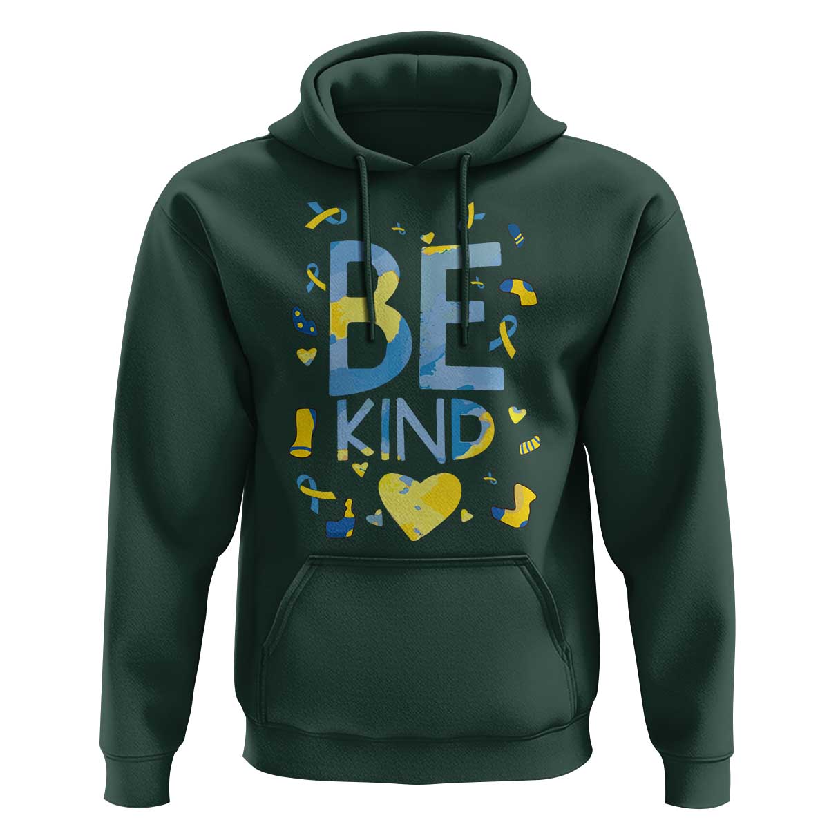 World Down Syndrome Day Hoodie Awareness Support Blue Yellow Ribbon Be Nice Kind