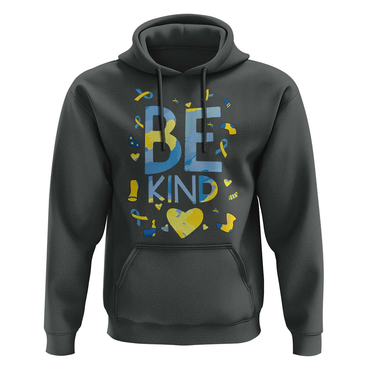 World Down Syndrome Day Hoodie Awareness Support Blue Yellow Ribbon Be Nice Kind