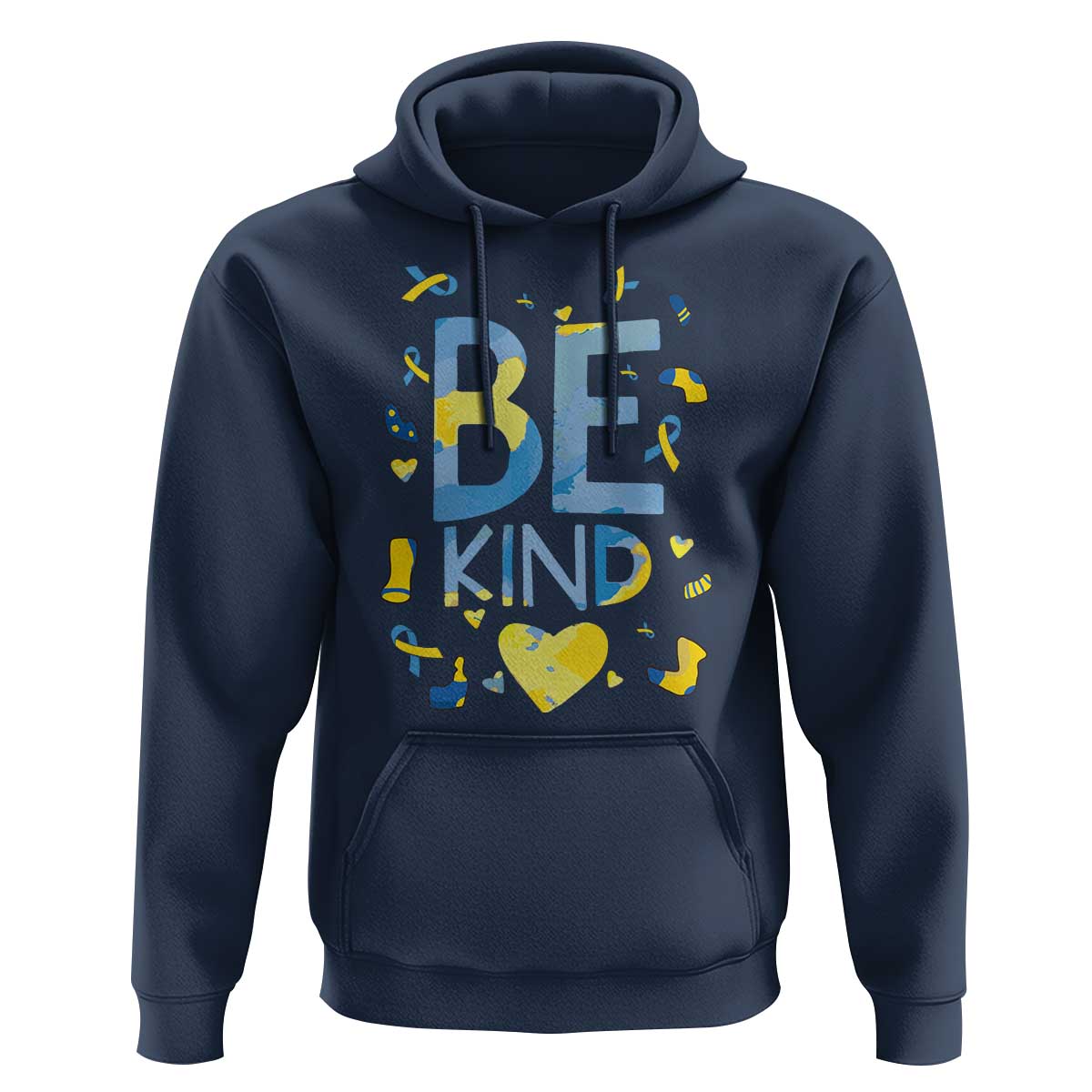 World Down Syndrome Day Hoodie Awareness Support Blue Yellow Ribbon Be Nice Kind