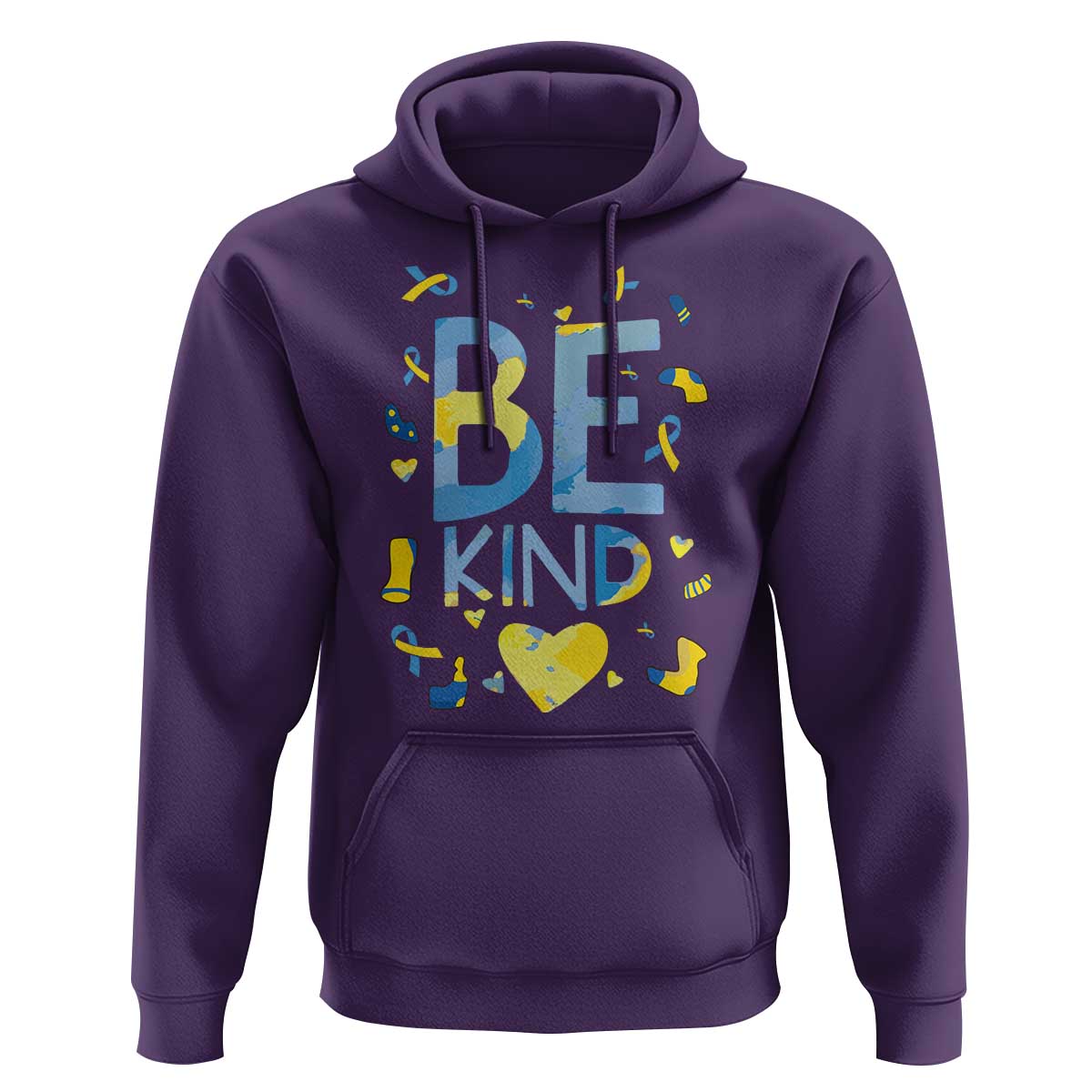 World Down Syndrome Day Hoodie Awareness Support Blue Yellow Ribbon Be Nice Kind