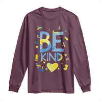 World Down Syndrome Day Long Sleeve Shirt Awareness Support Blue Yellow Ribbon Be Nice Kind