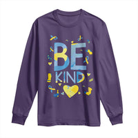 World Down Syndrome Day Long Sleeve Shirt Awareness Support Blue Yellow Ribbon Be Nice Kind