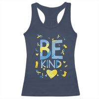 World Down Syndrome Day Racerback Tank Top Awareness Support Blue Yellow Ribbon Be Nice Kind