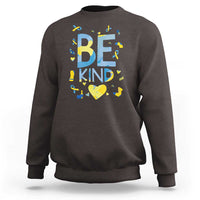 World Down Syndrome Day Sweatshirt Awareness Support Blue Yellow Ribbon Be Nice Kind