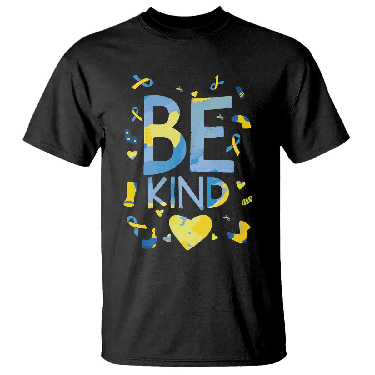 World Down Syndrome Day T Shirt Awareness Support Blue Yellow Ribbon Be Nice Kind